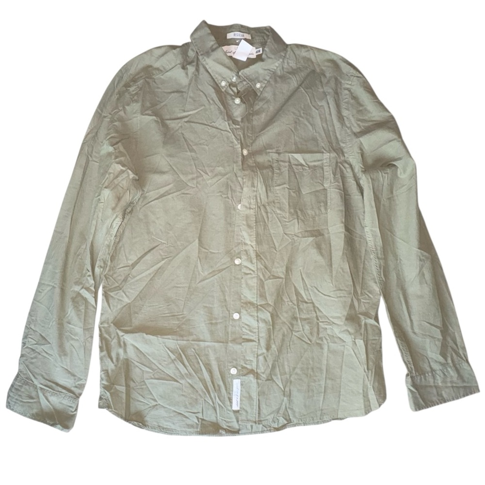 H&M Men’s Olive Green Casual Button Down Shirt